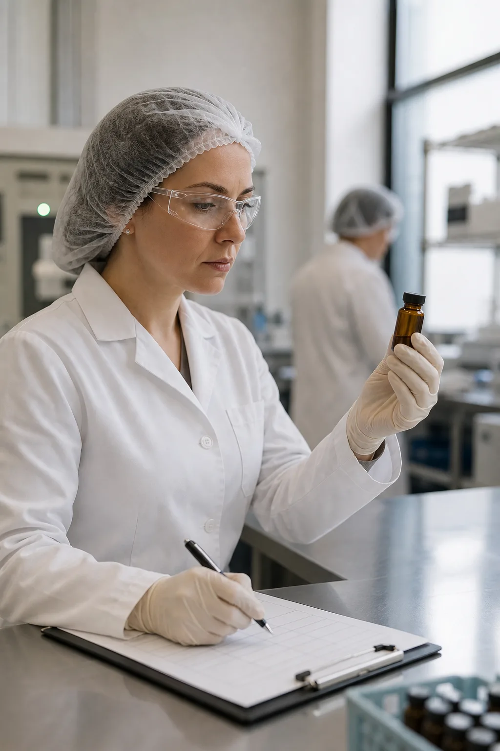 Compounded GLP-1 pharmacy quality check of an unbranded medication vial