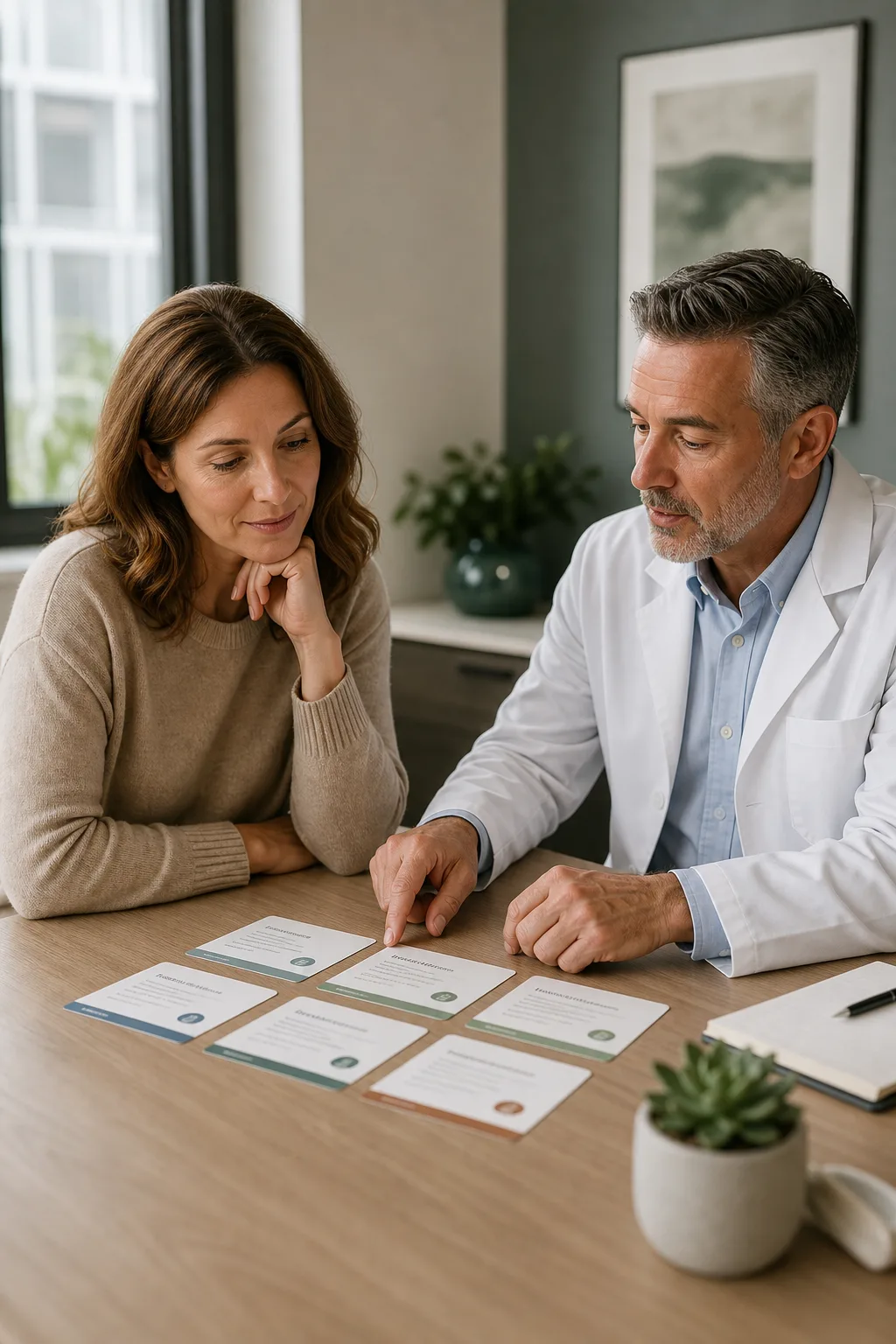 GLP-1 medication consultation comparing semaglutide, tirzepatide, and treatment options
