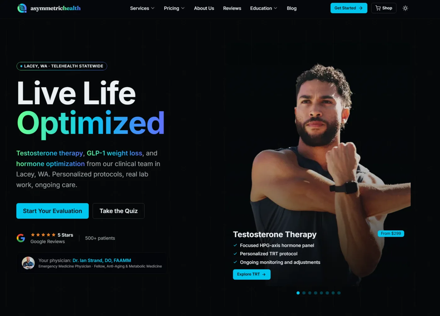 Asymmetric Health website for GLP-1, TRT, and BHRT care